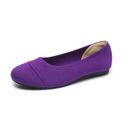 Women's Purple Knit Round Toe Flat Shoes Ballet Flats