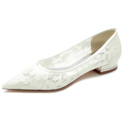 Women's Ivory Lace Pointed Toe Wedding Flat