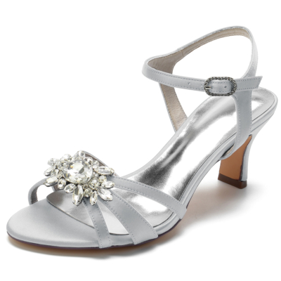 Women's Silver Peep Toe Rhinestone Slingback Clear Sandals