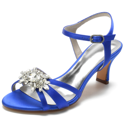 Women's Royal Blue Peep Toe Rhinestone Slingback Clear Sandals