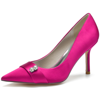 Pink Satin Pointed Toe Stiletto Heel Pumps Wedding Shoes