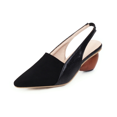 Women's Black Snake Print Pointed Toe  Low Heels Slingback Shoes