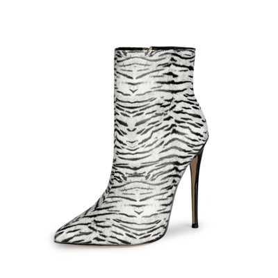 Zebra Printed 5 inch Stiletto High Heels Ankle Boots with Pointed Toe