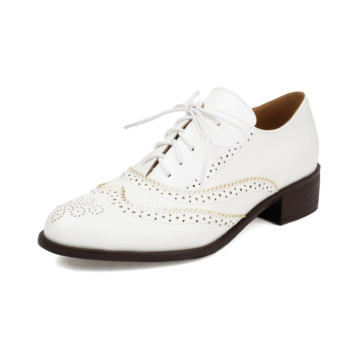 White Round Toe Hollow out Wingtip Lace up Women's Oxford Shoes Dress Shoes | Size 6.5