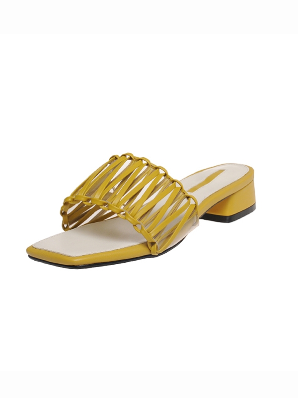yellow flat sandals with bow