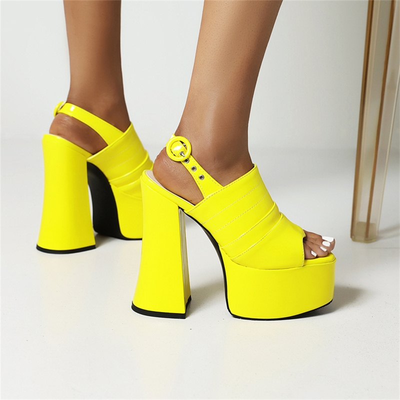 yellow chunky heel sandals