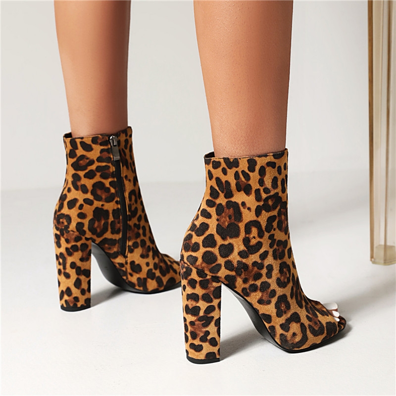 leopard block heel booties