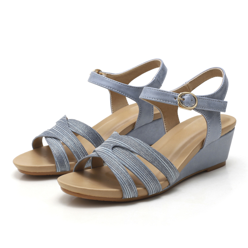 New women's shoes low heel summer back zipper gladiator wedge sandals blue 