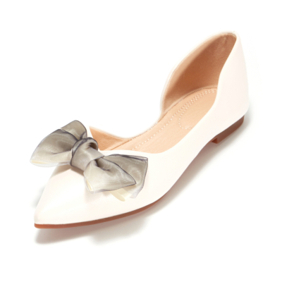 Beige Bow Work Flats D'orsay Pointed Toe Comfortable Flat Shoes for Pregnancy