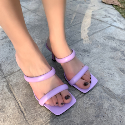 Purple Fashion Puffy Shoes Heels Padded Two-Strap Sandals