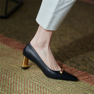 Women's Rivets Pumps Stiletto Pointy Toe Studded Heels Office Shoes ...