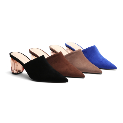 2022 Women's Clear Block Heel Mules Slip-on Pointed Shoes