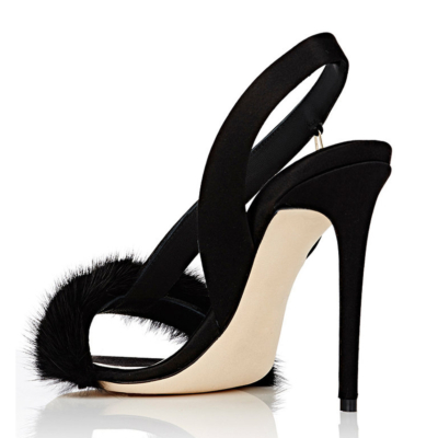 2022 Summer Faux Fur Slingback Stiletto Heel Sandals for Party