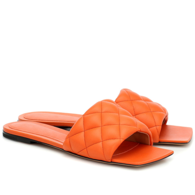2022 Summer Quilted Square Toe Slide Slip-on Sandals Flat Shoes