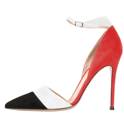 Red Ankle Strap High Heels 5 inch Work Shoes D'orsay Stilettos Pumps