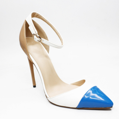 Blue and Nude High Heels 5 inch Work Shoes D'orsay Stilettos Pumps with Ankle Strap