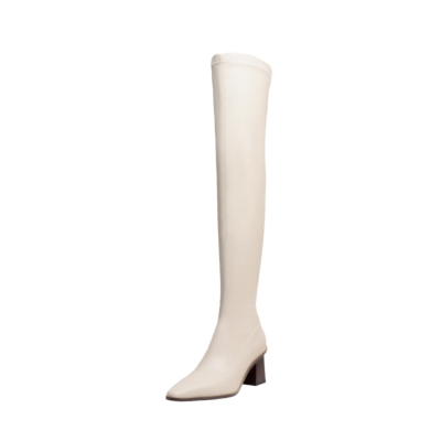 white block heel boots square toe
