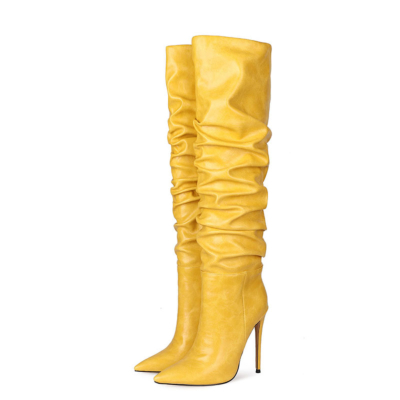 Yellow Classic Women's Stiletto Heel Over-the-Knee Dancing Boots