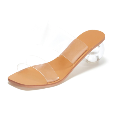 Clear Round Low Heel Mules PVC Transparent Slip On Heeled Sandals
