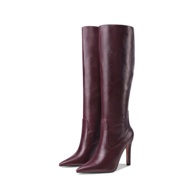 Maroon Dance Boots Pointy Toe Stiletto Knee High Boots