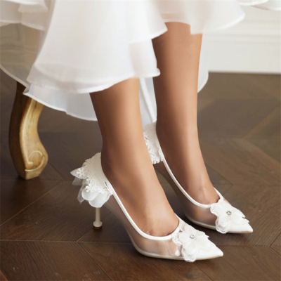 Women's Lace Flowers Stilettos Mesh Heels Pumps Wedding Shoes