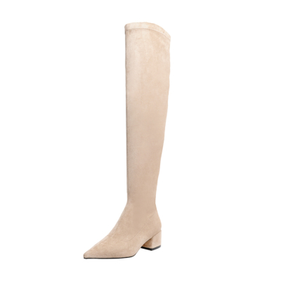 Khaki Suede Elastic Over-the-knee Boots with 2 