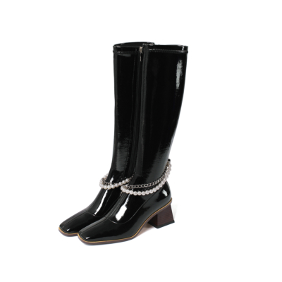 Square Toe Lace Up Low Heel Knee High Boots for | Up2Step