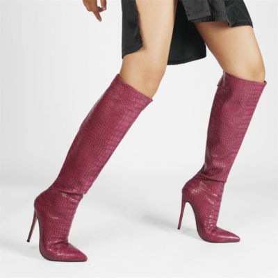 Fashion Croc Print Back Zipper Stiletto Heeled Knee High Boots for women