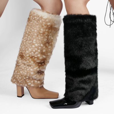 Fashion Furry Pull On Knee High Boots Block Heel Long Boots