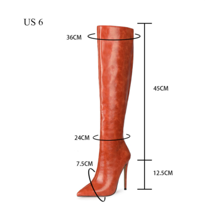 Fashion PU Ladies Winter Pointed Toe Knee High Boots with Heels