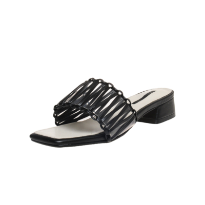Black Woven Slipper Shoes Hollow Out Slide Sandals