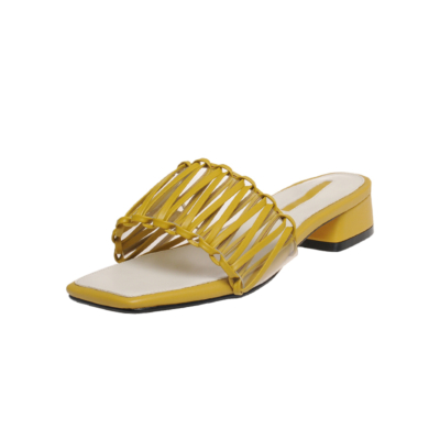 Yellow Woven Slipper Shoes Hollow Out Slide Sandals