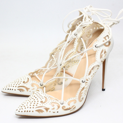 White Flower Hollow Out Lace Up Stiletto Heels Pointed Toe Sexy Shoes