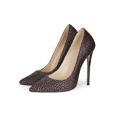 Furry Cheetah Stiletto Pumps Womens Work Shoes with Closed Toe