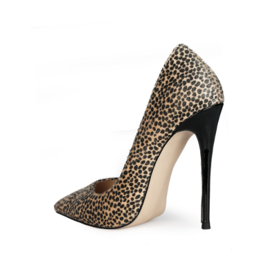 Beige Furry Cheetah-Print Stiletto Pumps Womens Work Shoes with Closed Toe