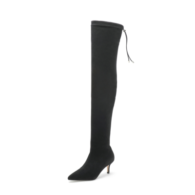 Black Suede Pointed Toe Stilettos Long Boot Thigh High Boots