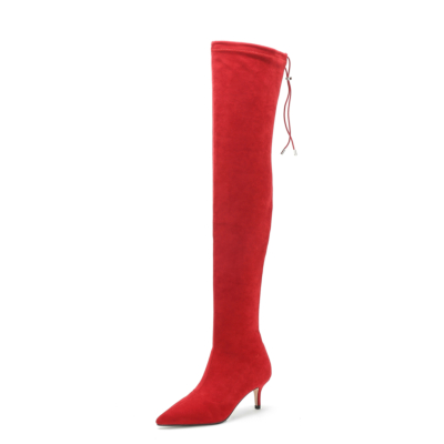 Suede Pointed Toe Stilettos Elastic Thigh High Boots
