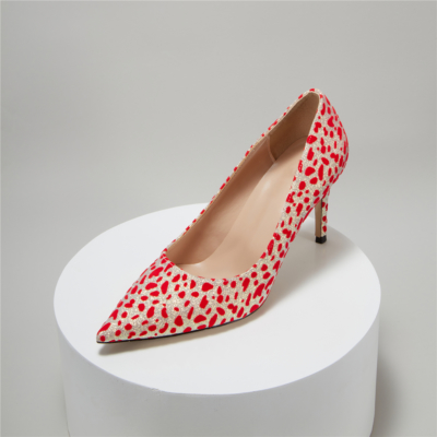 Red Glitter Leopard Prints Stilettos Heeled Pumps Dresses Dance High Heels for Women