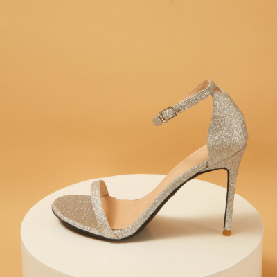 Glitter Open Toe Ankle Strap Sexy Stiletto Heel Sequined Sandals