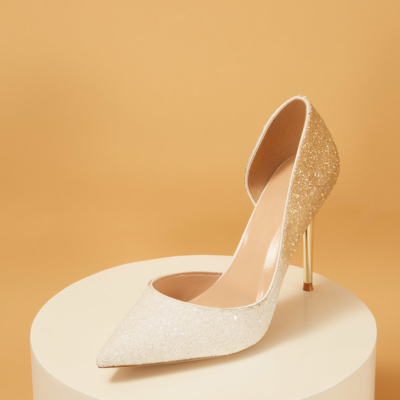 Up2step White&Gold Gradient Glitter Pointed Toe D'orsay Stiletto Heel Sequin Pumps