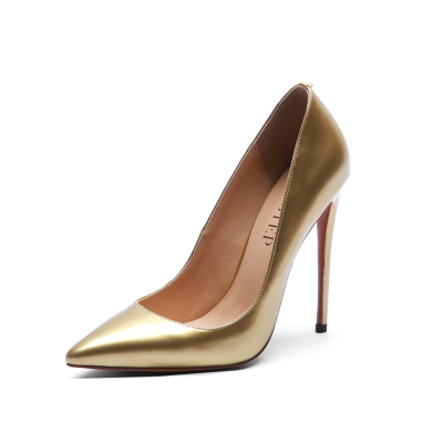 Gold Court Pumps Pointed Toe Stilettos for Office With High Heel