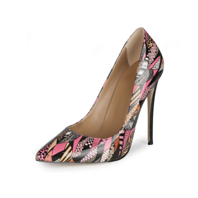 Pink Graffiti Stiletto Pumps 2022 Spring Pointed Toe Office Shoes for Women