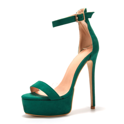 Green Platform Stiletto Heels Sexy Ankle Strap Sandals Sky High Heels