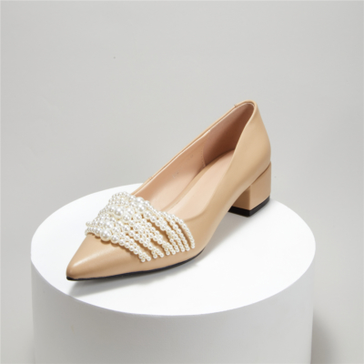 2022 Spring Arrival Nude Pearl Leather Pointed Toe Flats-style2