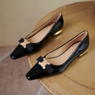 Black Patent Leather Golden Buckle Work Flats Pumps 2022 Comfy Ladies Shoes