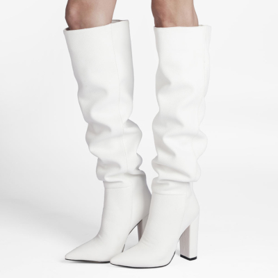 White 2022 Metallic Stretch Boots Block High Heels Over The Knee Boots