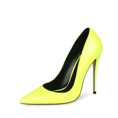 Neon Lime Patent Leather Heeled Pumps Summer Women's Court High Heels