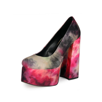 Printed High Heel Platform Pumps Shoes with Round Toe