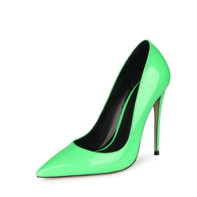 Neon Green Patent Leather Heeled Pumps Women's Court High Heels