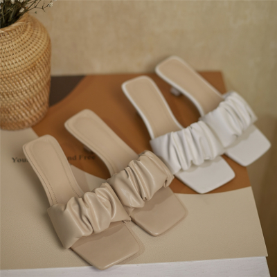 Padded Sandals Summer Low Heels Slides with Square Toe